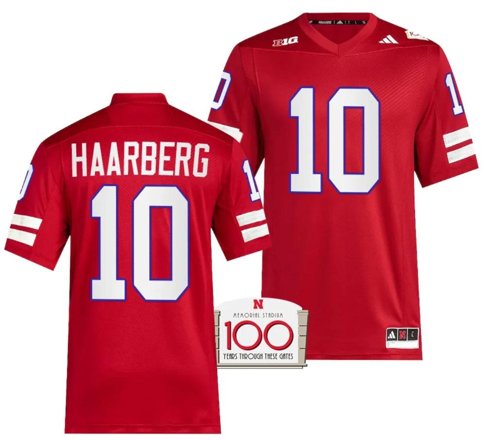 Mens Nebraska Cornhuskers Heinrich Haarberg Jersey 100th Anniversary Red 2023