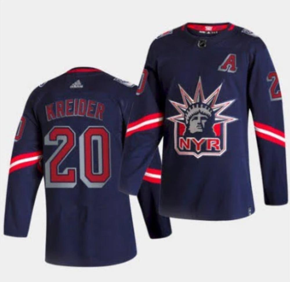 Mens New York Rangers 20 Chris Kreider Hockey Jersey Navy All Stitched