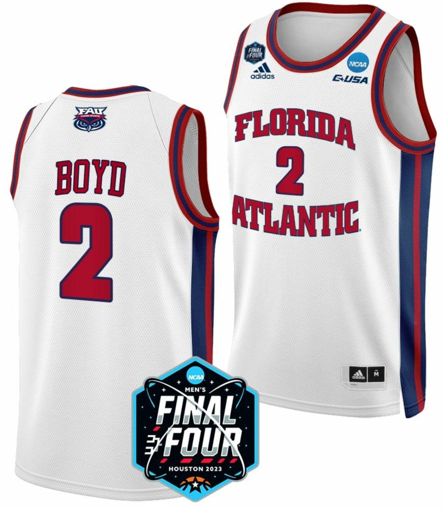 Mens Nicholas Boyd Jersey Fau Owls Basketball College 2023 Ncaa Final Four Whi