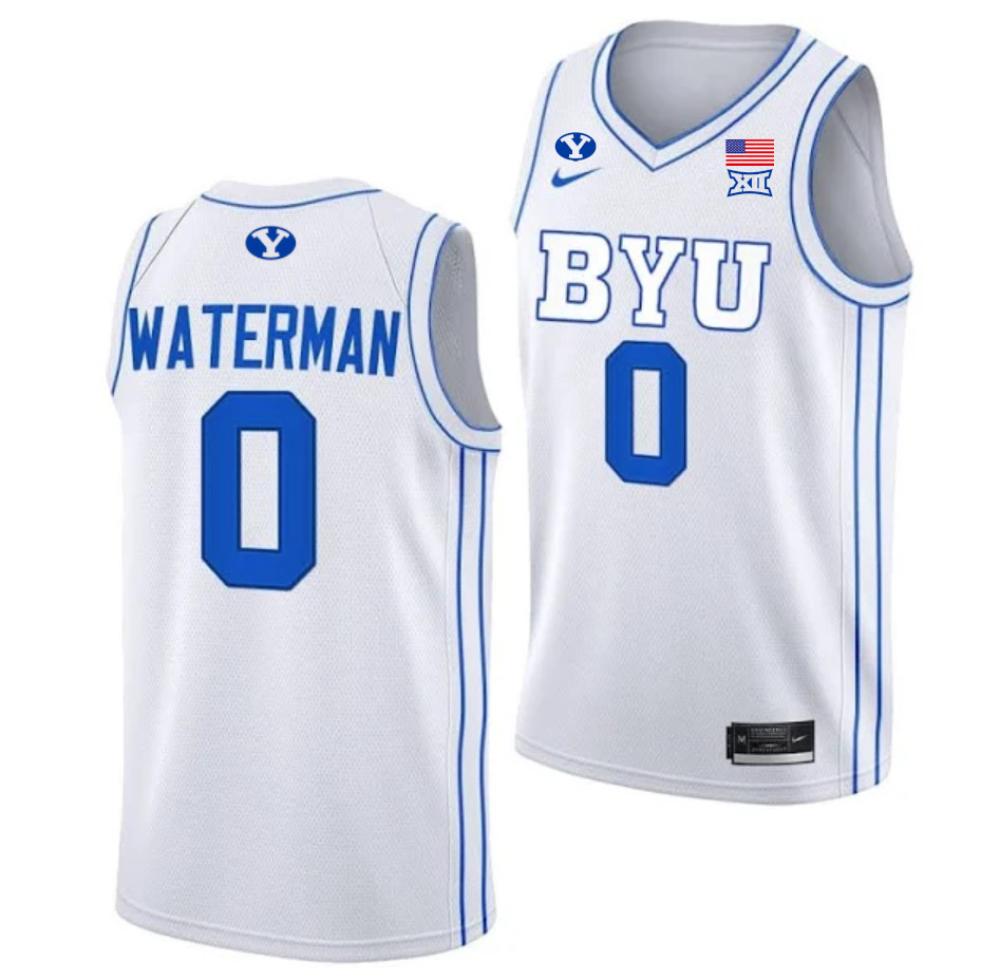 Mens Noah Waterman 0 Jersey Byu Cougars College Basketball White Jersey