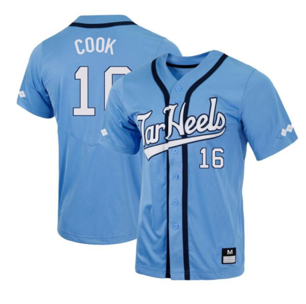 Mens North Carolina Tar Heels 16 Casey Cook Baseball Jersey Blue