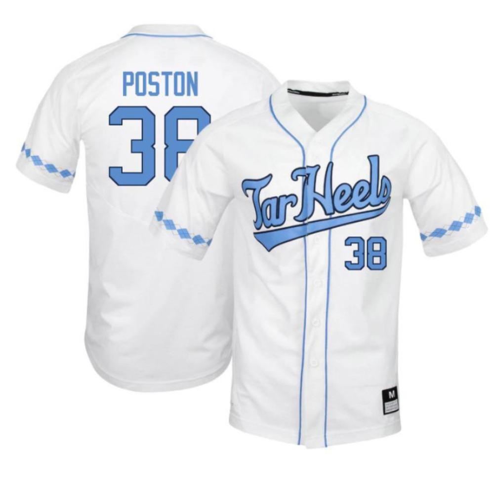 Mens North Carolina Tar Heels 38 Matt Poston Baseball Jersey White