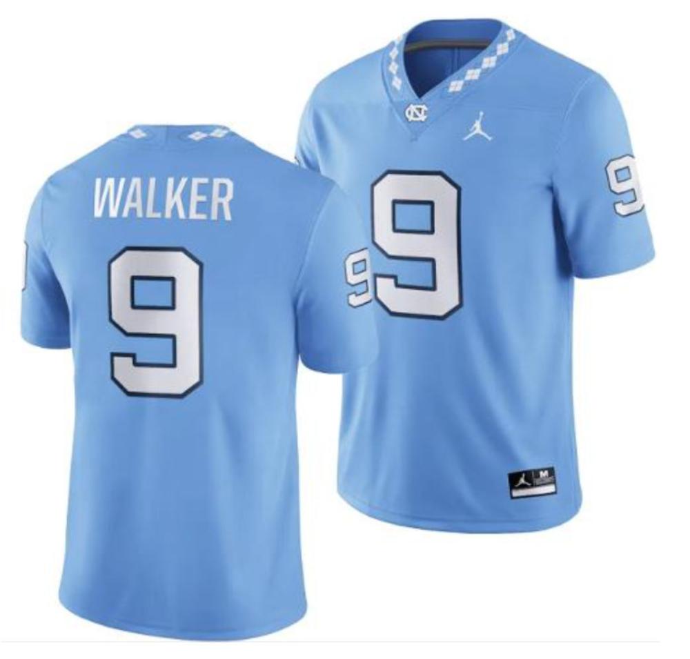 Mens North Carolina Tar Heels 9 Tez Walker Jersey Football Blue Player