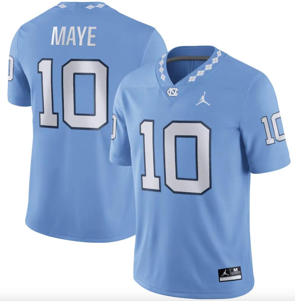 Mens North Carolina Tar Heels Game Drake Maye Jersey 10 College Blue