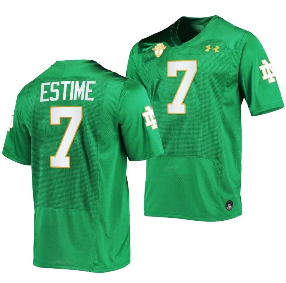 Mens Notre Dame Fighting Irish Audric Estime Jersey 7 College Kelly Green 2023