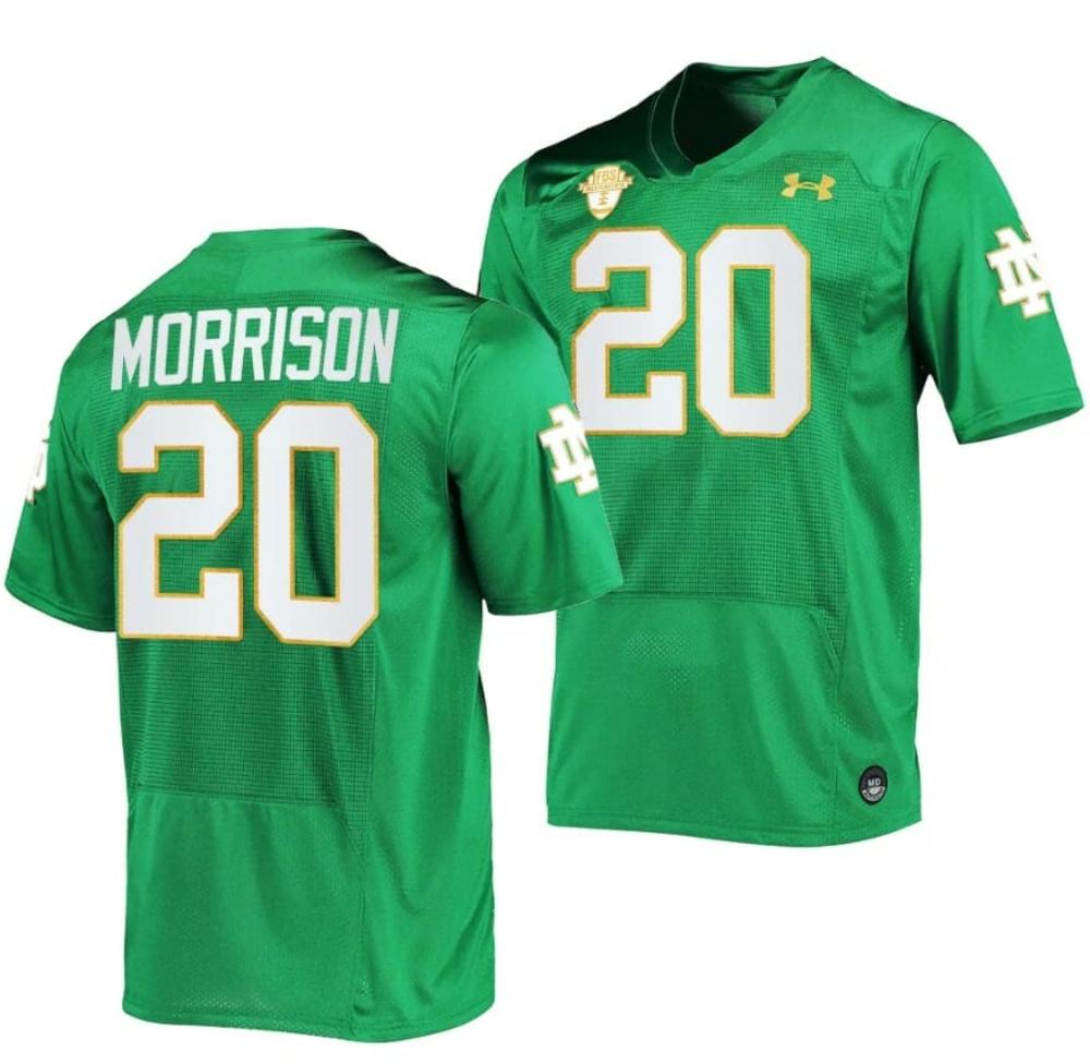 Mens Notre Dame Fighting Irish Benjamin Morrison Jersey 20 College Kelly Gree