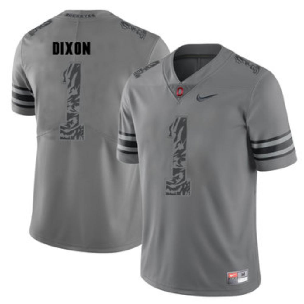 Mens Ohio State Buckeyes 1 Johnnie Dixon Gray Shadow College Football Jersey