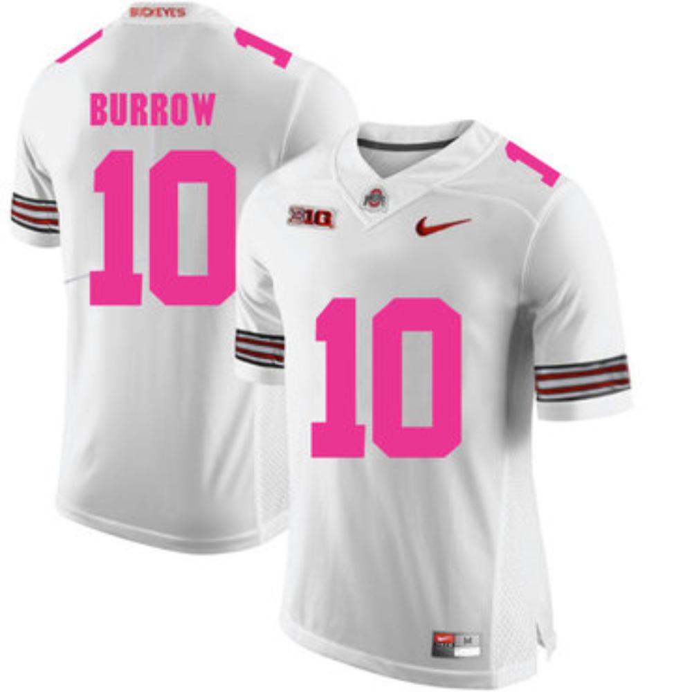 Mens Ohio State Buckeyes 10 Joe Burrow White College Football Jersey