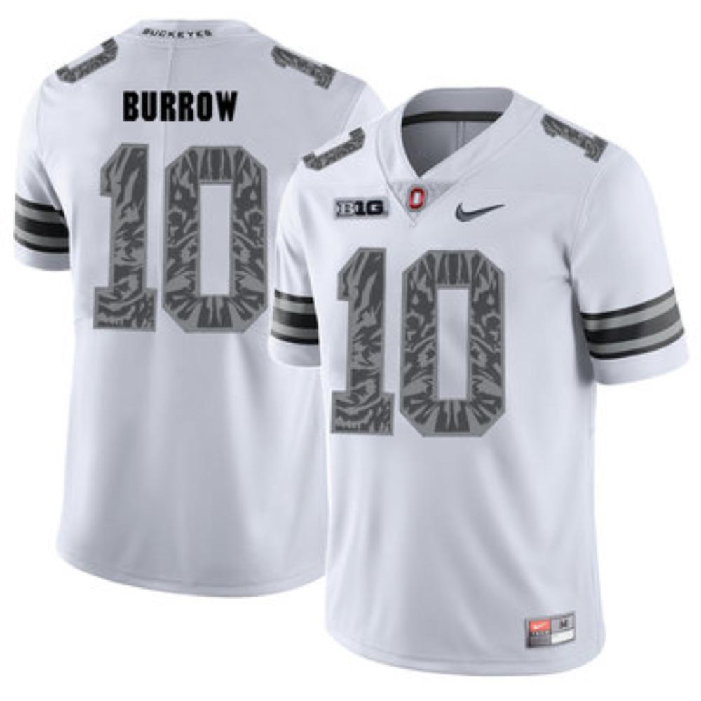 Mens Ohio State Buckeyes 10 Joe Burrow White Shadow College Football Jersey