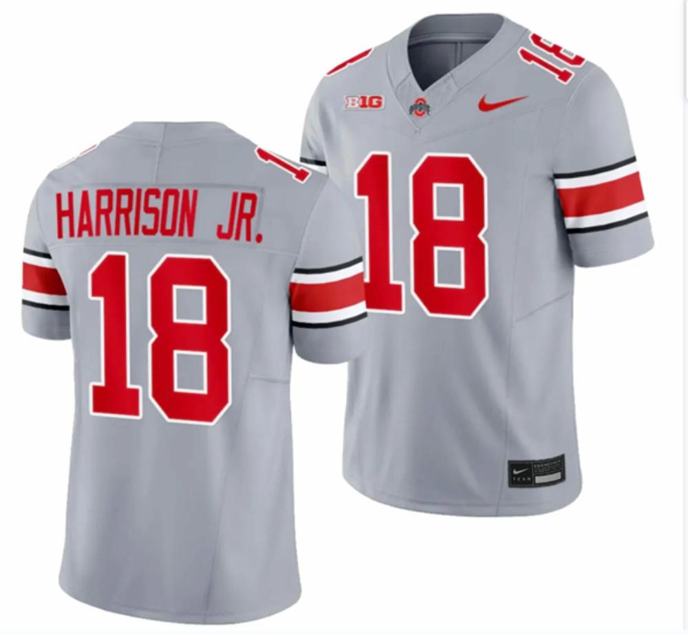 Mens Ohio State Buckeyes 18 Marvin Harrison Jr Gray 2023 Fuse Limited St