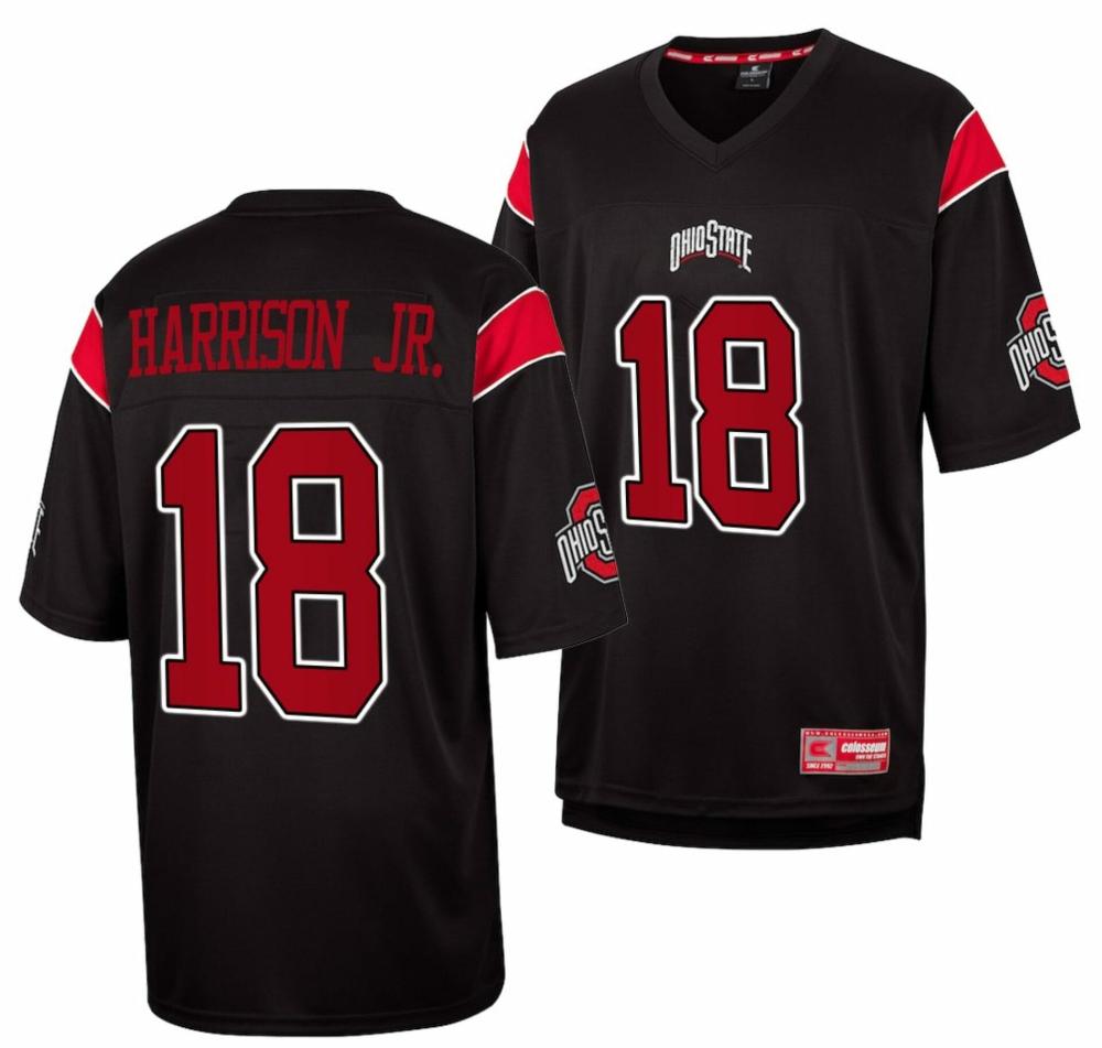 Mens Ohio State Buckeyes 18 Marvin Harrison Jr Jersey Black Fashion Ncaa Foot