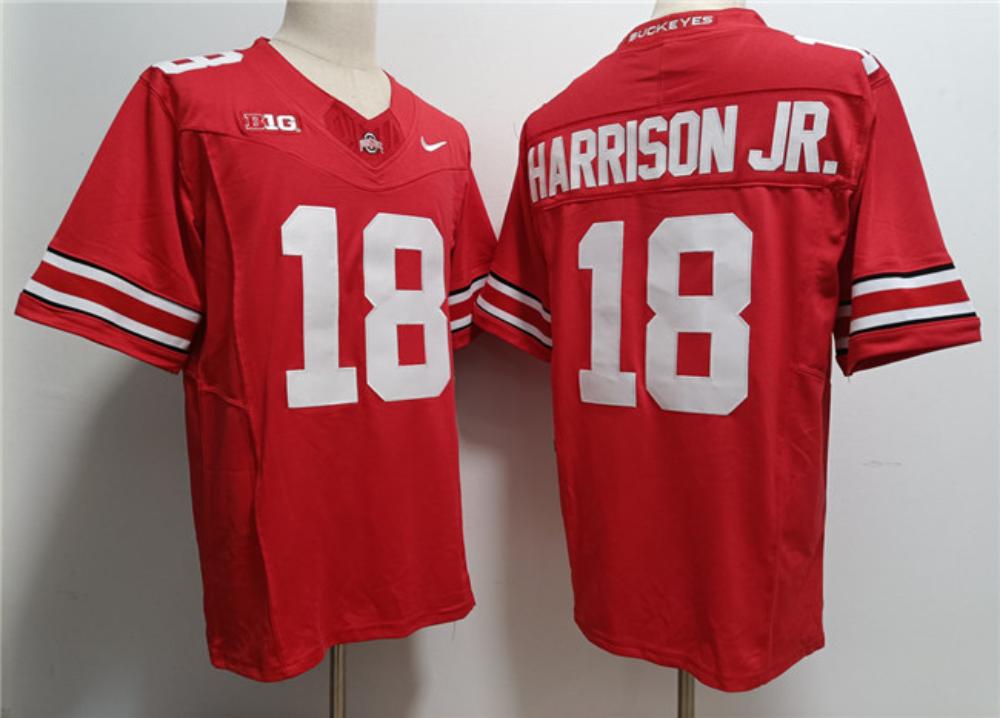 Mens Ohio State Buckeyes 18 Marvin Harrison Jr Red 2023 Fuse Jerseys