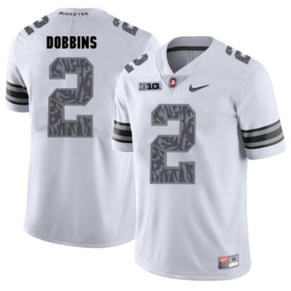 Mens Ohio State Buckeyes 2 Jk Dobbins White Shadow College Football Jersey