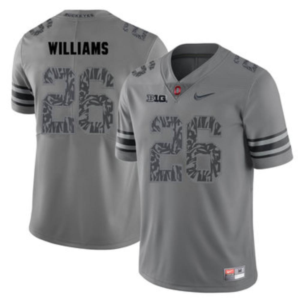 Mens Ohio State Buckeyes 26 Antonio Williams Gray Shadow College Football Jers