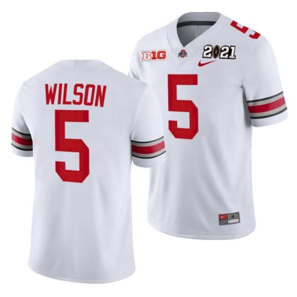 Mens Ohio State Buckeyes 5 Garrett Wilson White 2021 Jersey