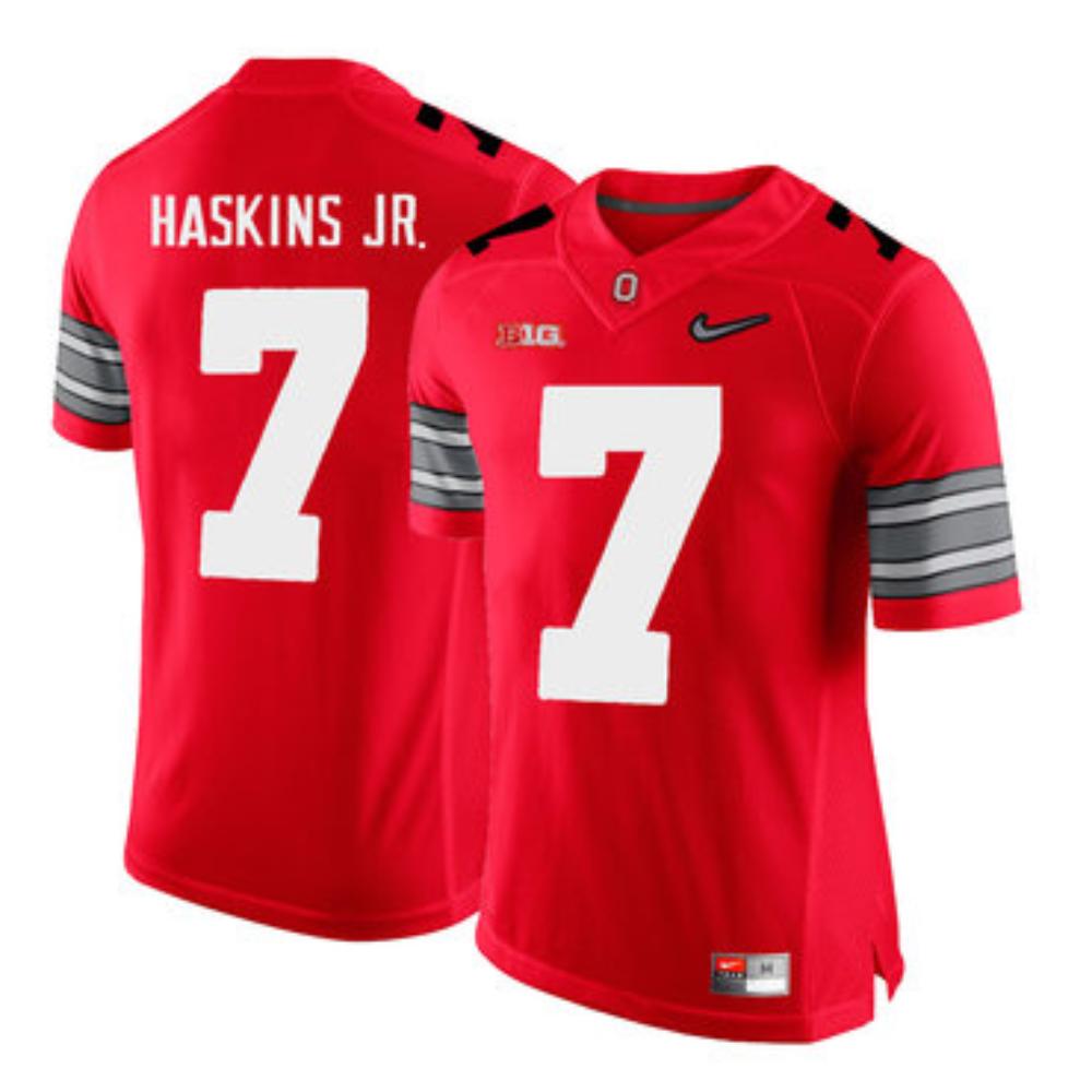 Mens Ohio State Buckeyes 7 Dwayne Haskins Red With Diamond Logo College Footba