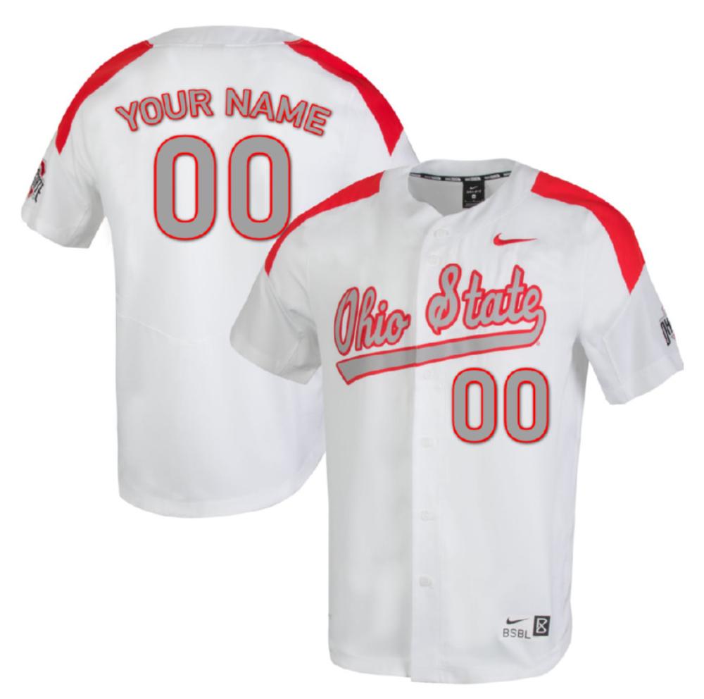 Mens Ohio State Buckeyes Custom Jersey College Baseball White Jersey
