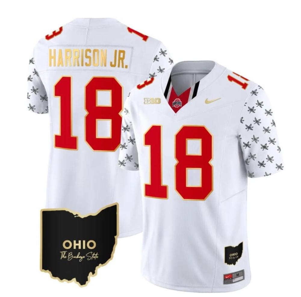 Mens Ohio State Buckeyes Marvin Harrison Jr Jersey 18 Alternate White Gold T