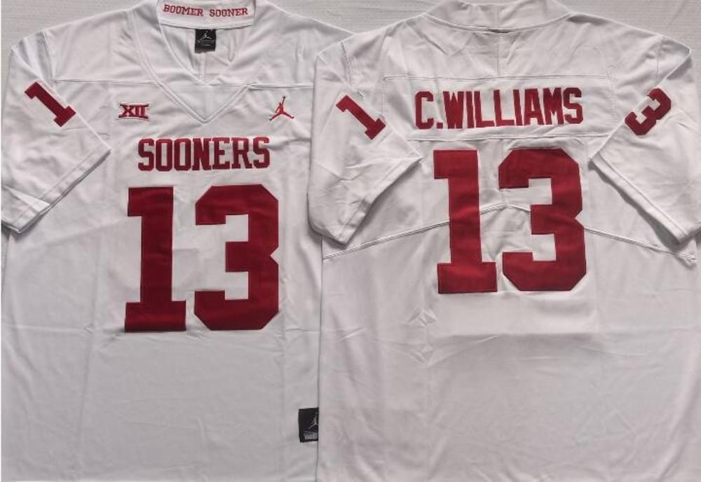 Mens Oklahoma Sooners 13 Cwilliams White Stitched College Football Jersey