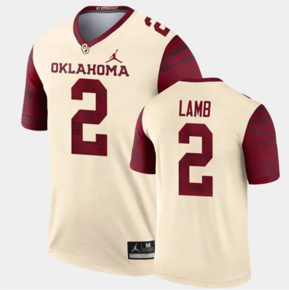 Mens Oklahoma Sooners 2 Ceedee Lamb Football Jersey Cream Alternate