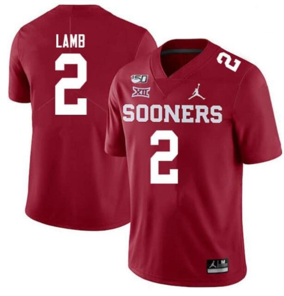 Mens Oklahoma Sooners 2 Ceedee Lamb Red 150th Season Stitched Football Jersey