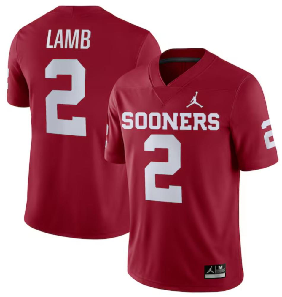 Mens Oklahoma Sooners 2 Lamb Football Jersey Crimson