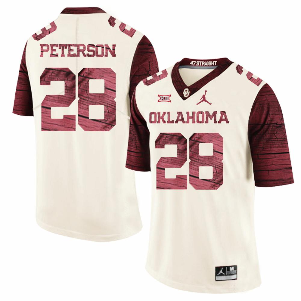 Mens Oklahoma Sooners 28 Adrian Peterson Football Jersey Firewood Pattern Whi