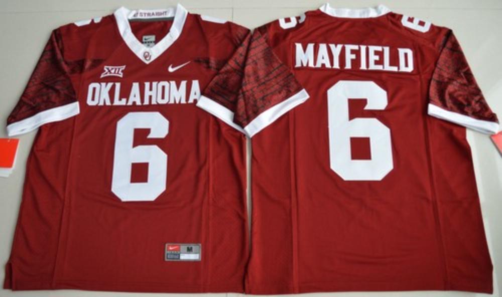 Mens Oklahoma Sooners 6 Baker Mayfield Ncaa Jersey Crimson