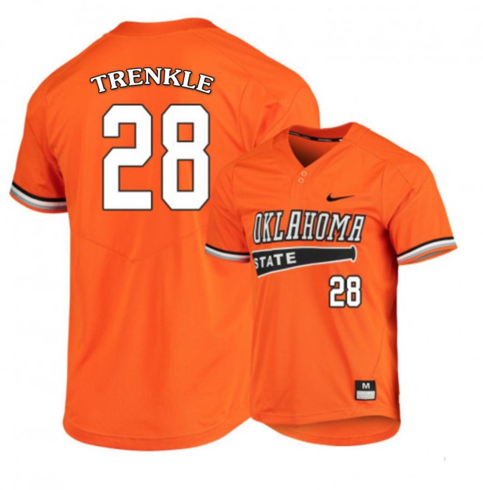 Mens Oklahoma State Cowboys 28 Caeden Trenkle Orange Baseball Jersey