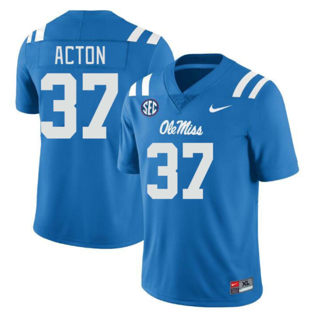 Mens Ole Miss Rebels College Football Jerseys Austin Acton 37 Blue Jersey
