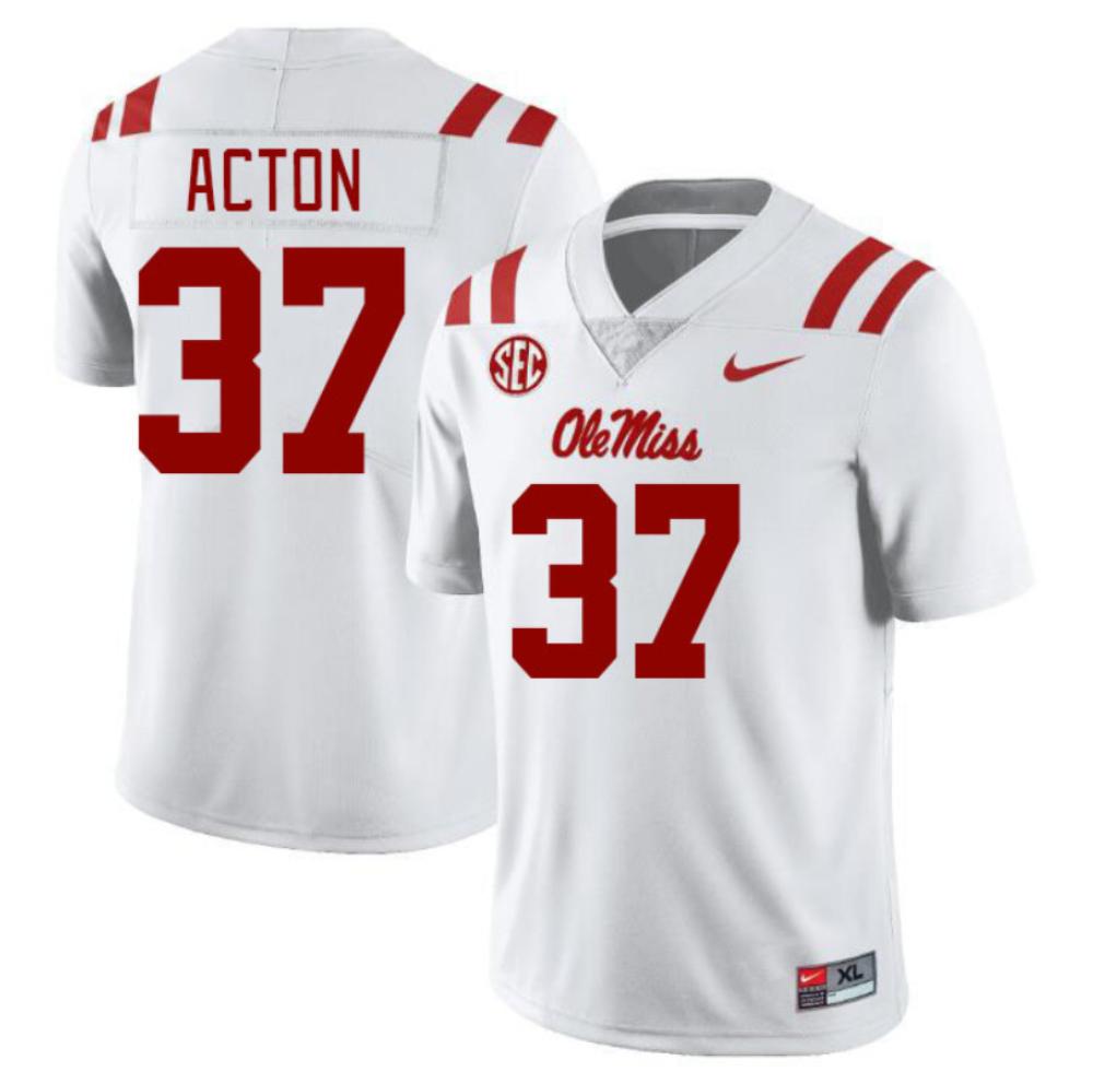 Mens Ole Miss Rebels College Football Jerseys Austin Acton 37 White Jersey