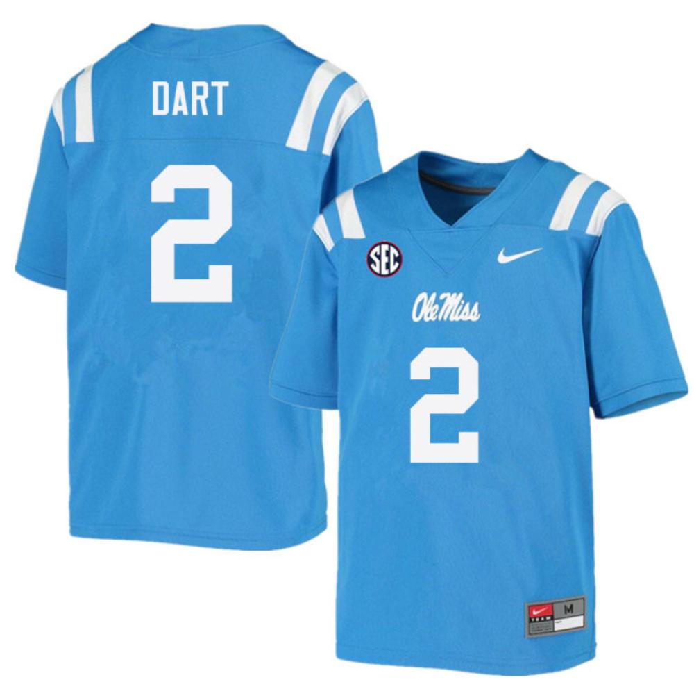 Mens Ole Miss Rebels College Football Jerseys Jaxson Dart 2 Blue Jersey