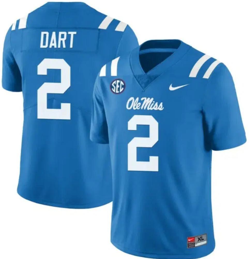 Mens Ole Miss Rebels Jaxson Dart Jersey 2 College Football Stitched Jersey