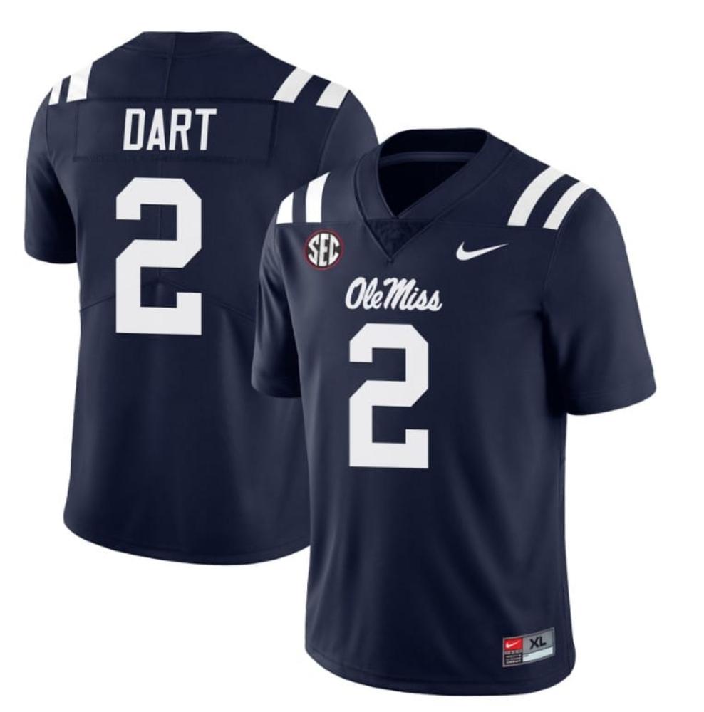 Mens Ole Miss Rebels Jaxson Dart Jersey 2 College Navy