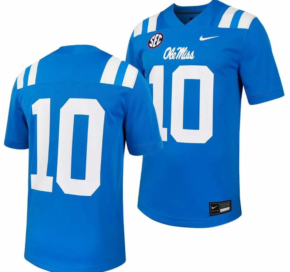 Mens Ole Miss Rebels Jersey 10 Untouchable Alternate College 2023 Blue