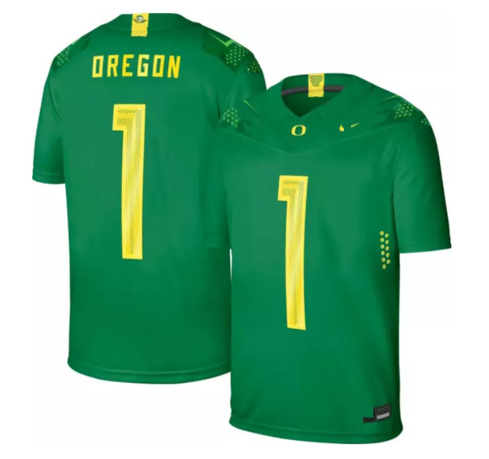 Mens Oregon Ducks 1 Green Dri fit Game Football Jersey