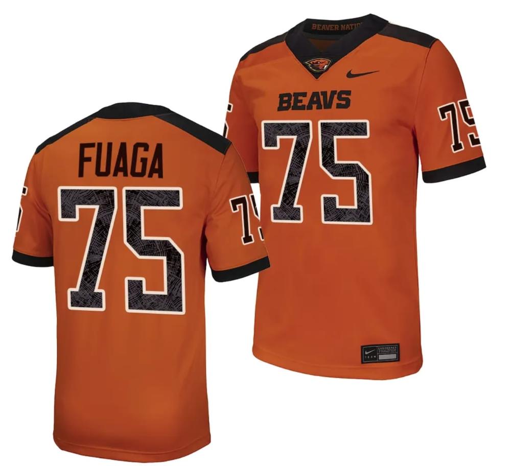 Mens Oregon State Beavers Taliese Fuaga Jersey 75 Orange 2023