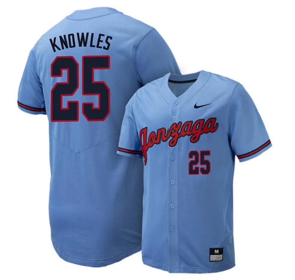 Mens P Knowles Jersey 25 Gonzaga University Baseball Replica Blue All Stitched
