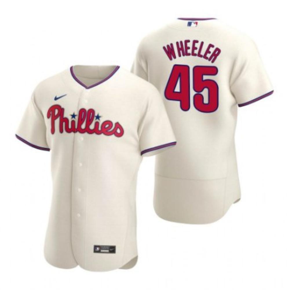 Mens Philadelphia Phillies 45 Zack Wheeler Flex Base Jersey Cream