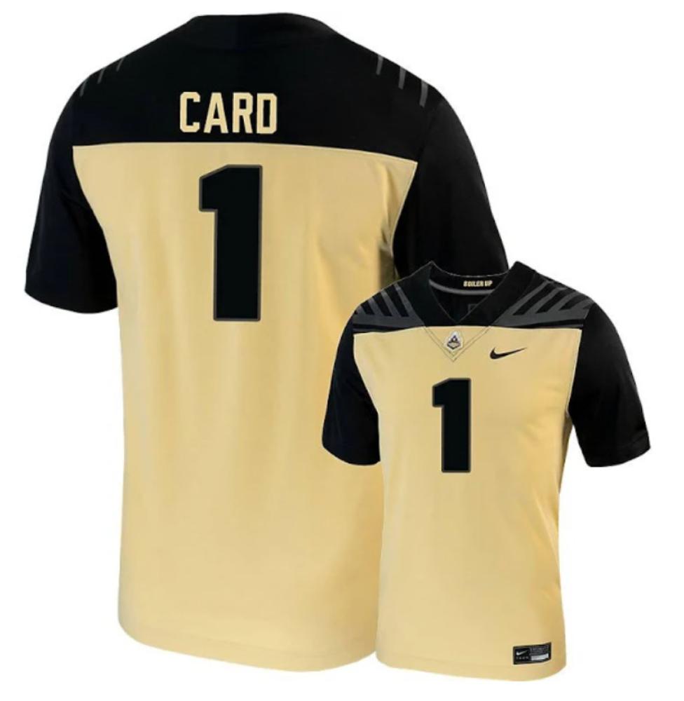 Mens Purdue Boilermakers College Football Hudson Card Jersey 1 Gold Stitched