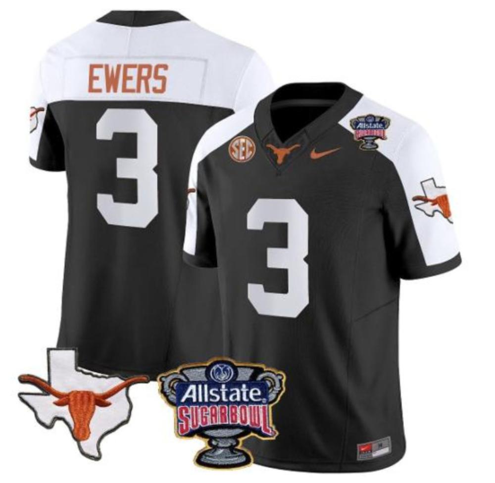 Mens Quinn Ewers Jersey 3 Texas Longhorns Football Black Alternate