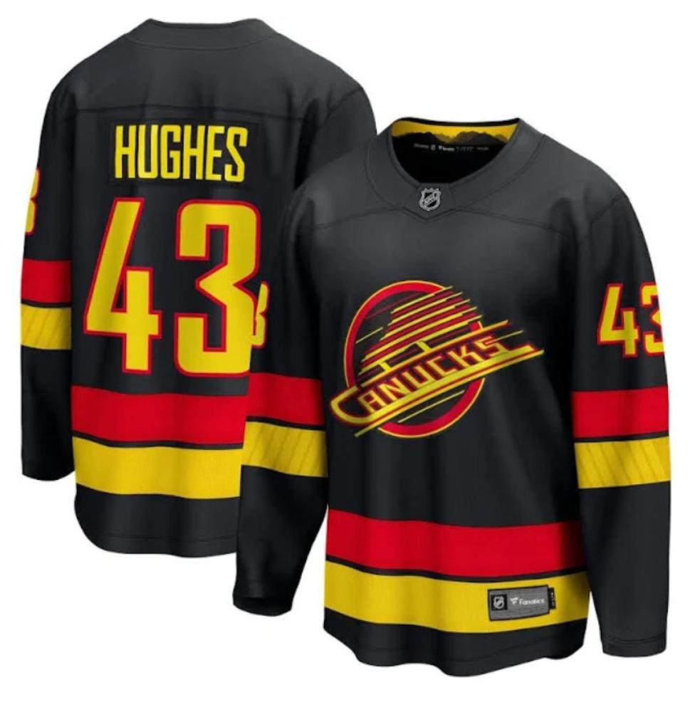 Mens Quinn Hughes 43 Vancouver Canucks Breakaway Stitched Hockey Jersey Black