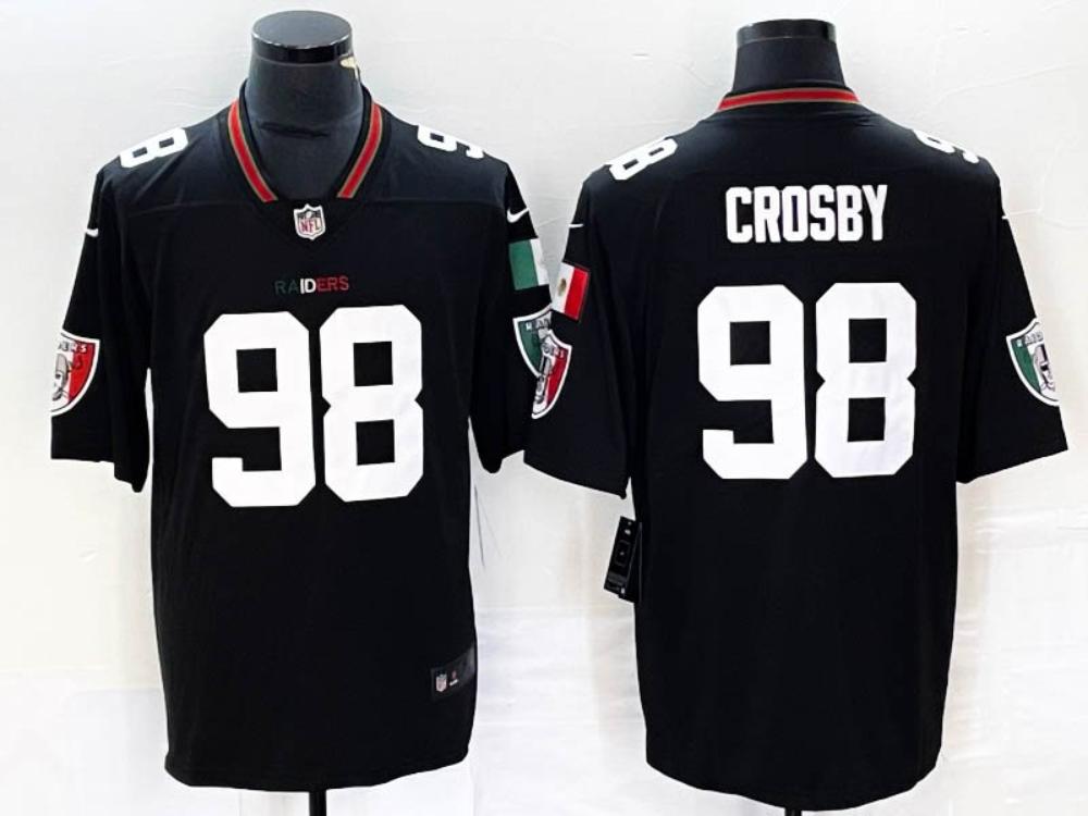 Mens Raiders 98 Maxx Crosby Black Mexico Stitched Jersey