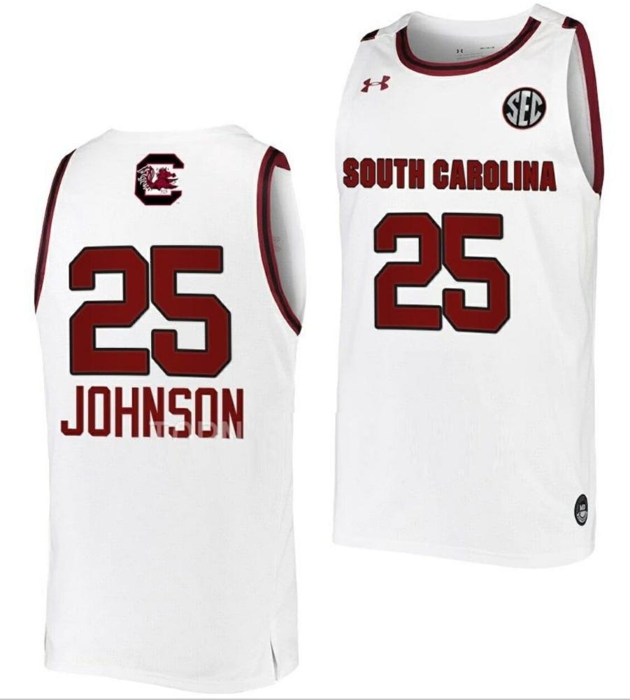 Mens Raven Johnson Jersey South Carolina Gamecocks Basketball College White 25