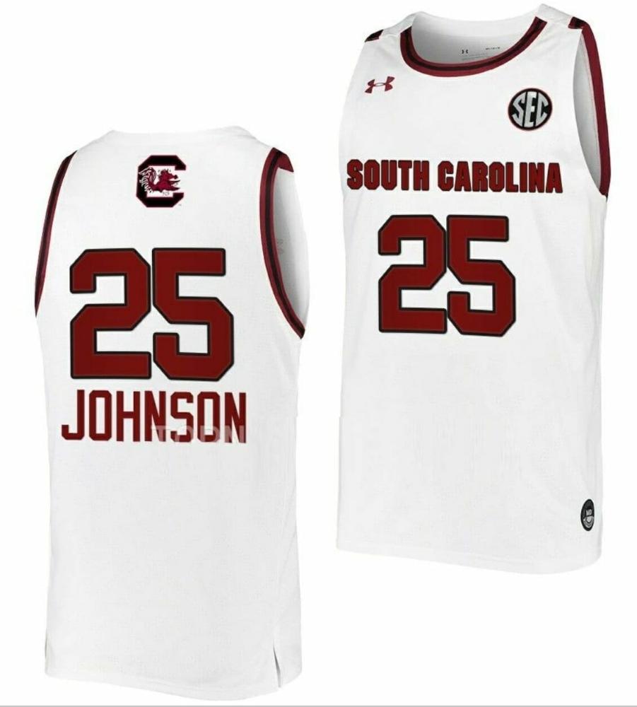 Mens Raven Johnson Jersey South Carolina Gamecocks Basketball White 25