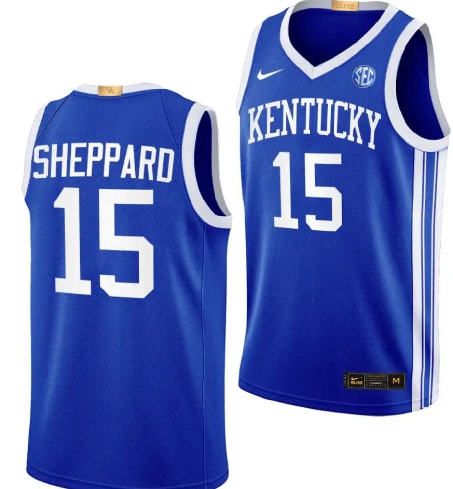 Mens Reed Sheppard Jersey 15 Kentucky Wildcats Basketball Blue Away Classc