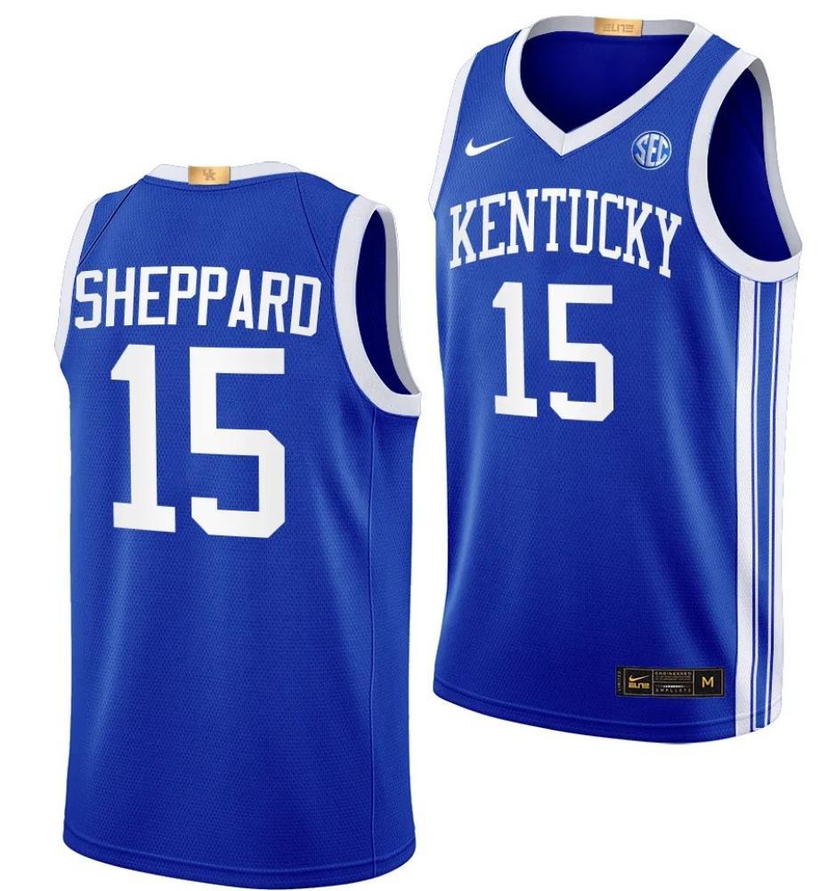 Mens Reed Sheppard Jersey 15 Kentucky Wildcats Basketball Blue