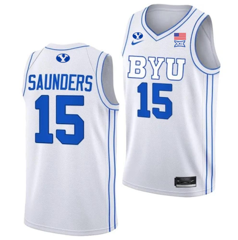 Mens Richie Saunders 15 Jersey Byu Cougars College Basketball White Jersey