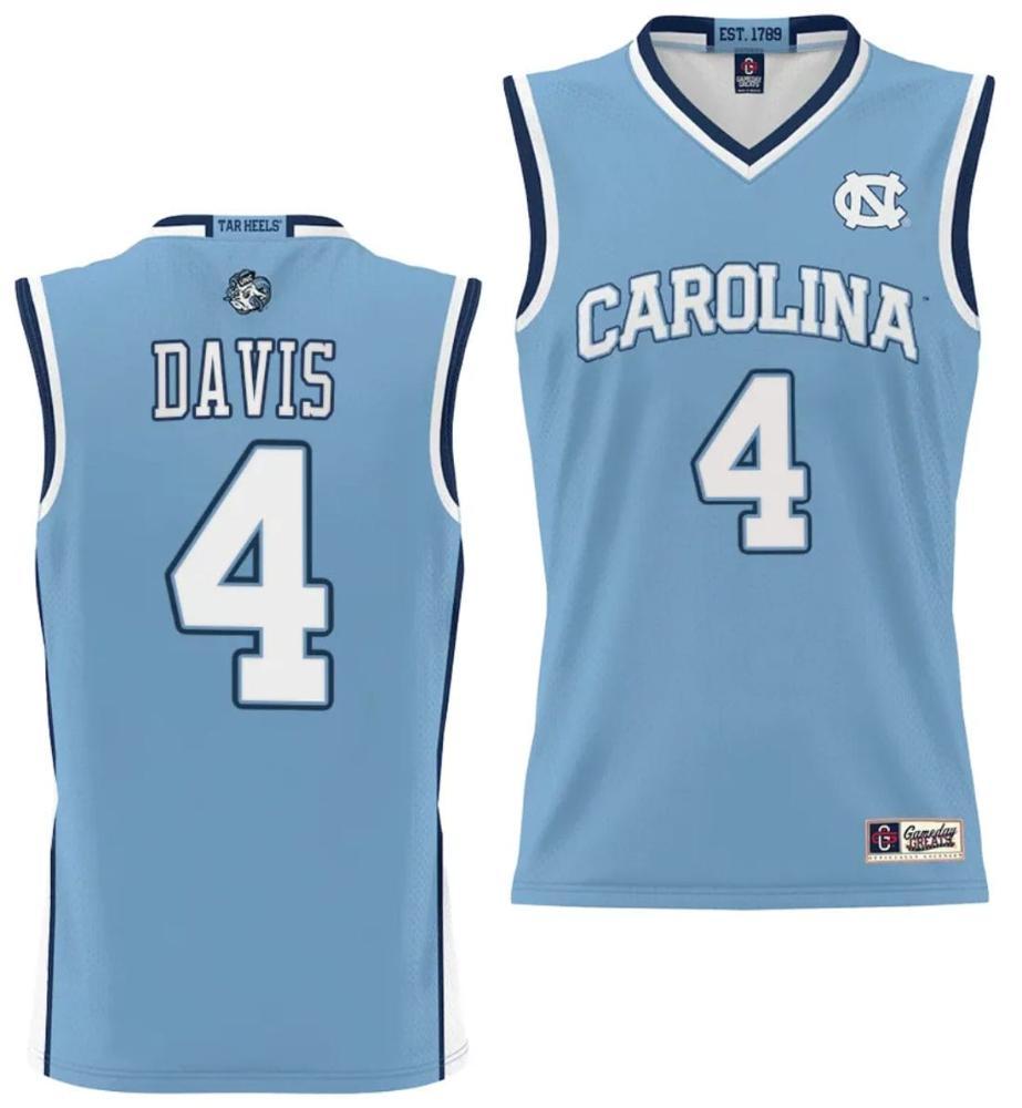 Mens Rj Davis Jersey 4 Unc Tar Heels College Nil Basketball Lightweight Blue