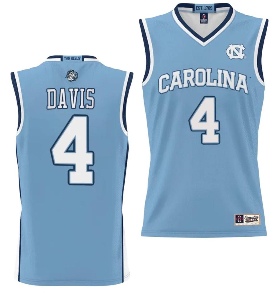 Mens Rj Davis Jersey 4 Unc Tar Heels Nil Basketball College Lightweight Blue